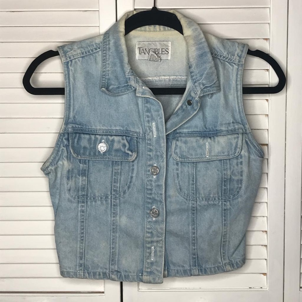 Vintage 90s Bleached Faded Denim Button Front Vest